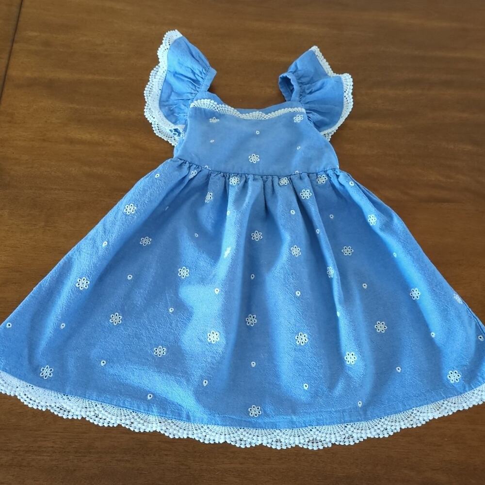 Girls Peri Blue - fluttered sleeve - scalloped - lace trim woven Dress size 4T